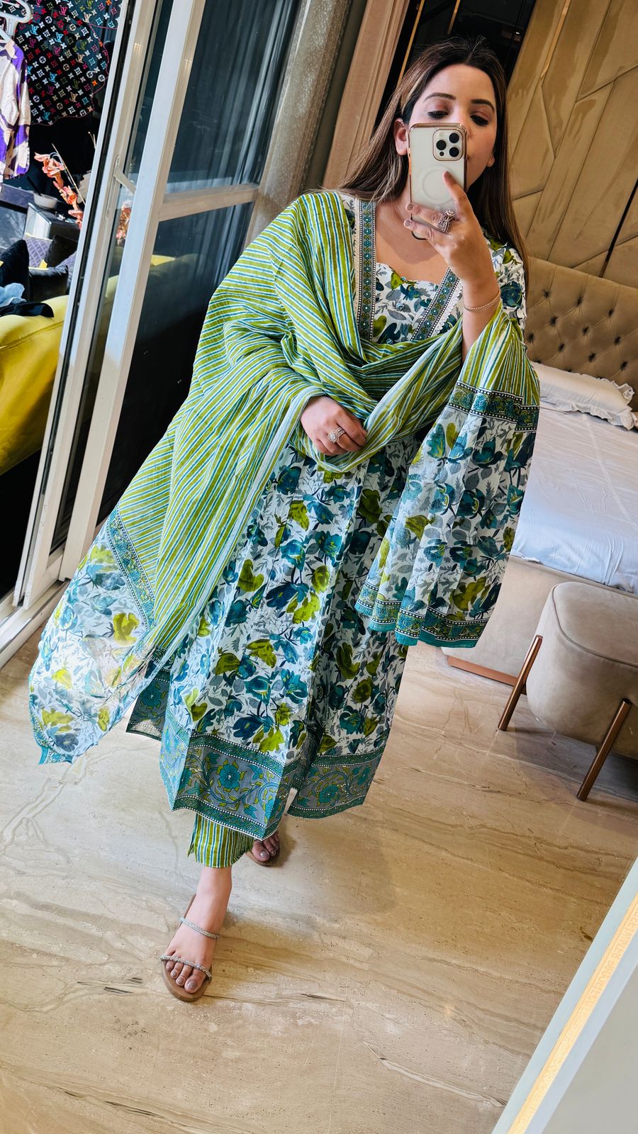 Aarvi Cotton Anarkali Set (Green)